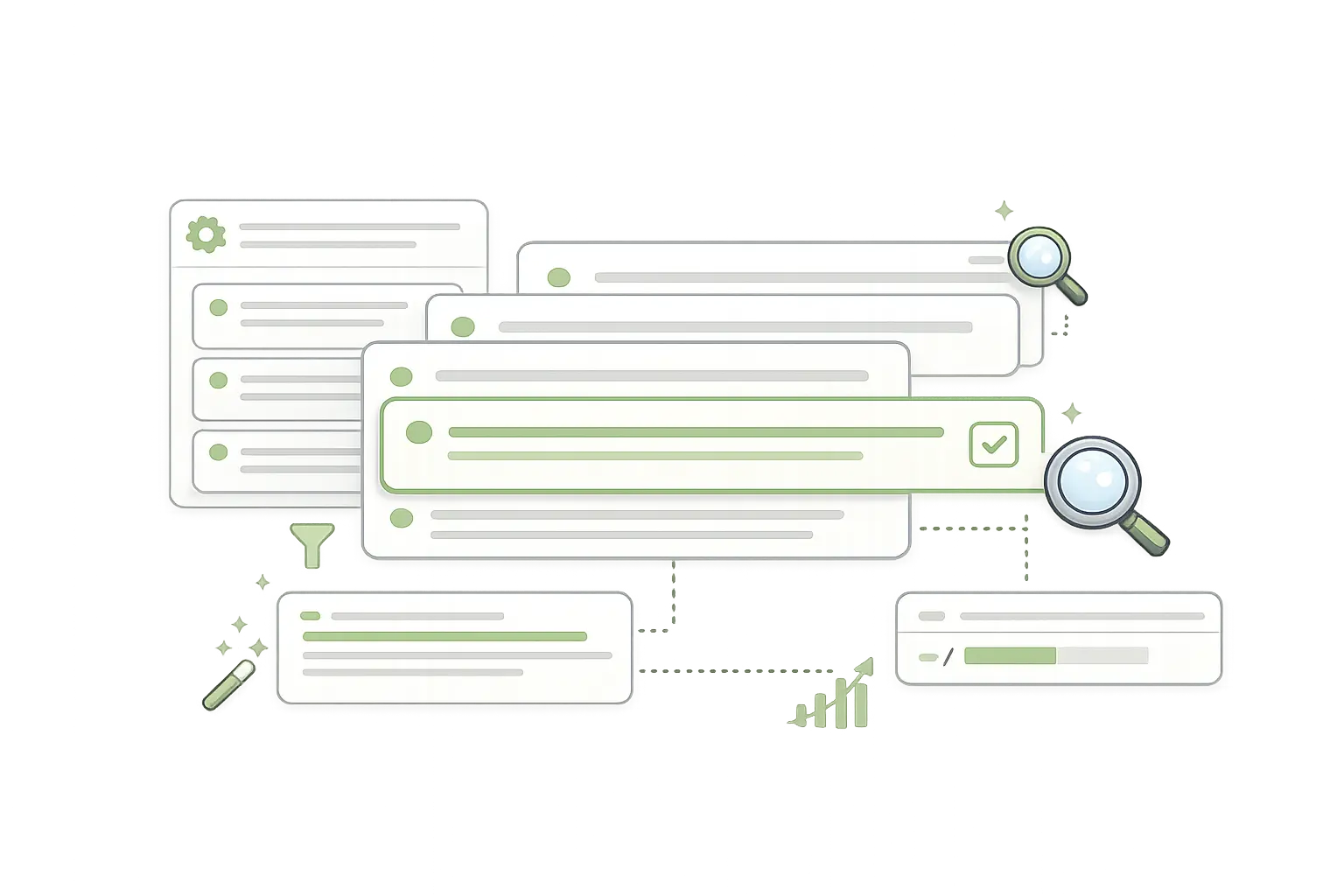 SEO title templates workflow illustration showing blog headline optimization, title variations, and structured content generation